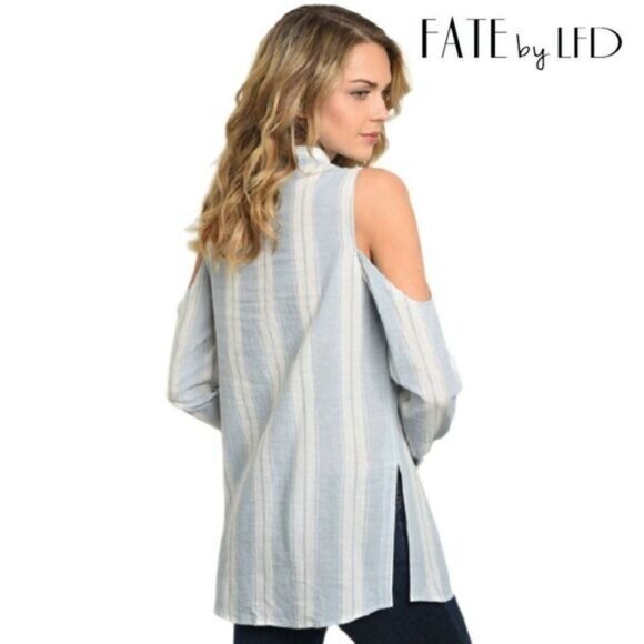 Fate by LFD Women's Cold Shoulder Button Down 3/4 Sleeves Top - Picture 2 of 6